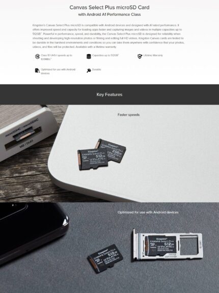 Kingston Micro SD Card Memory Card 100MB/s Canvas Select Plus Class 10 UHS-I Card SDCS2