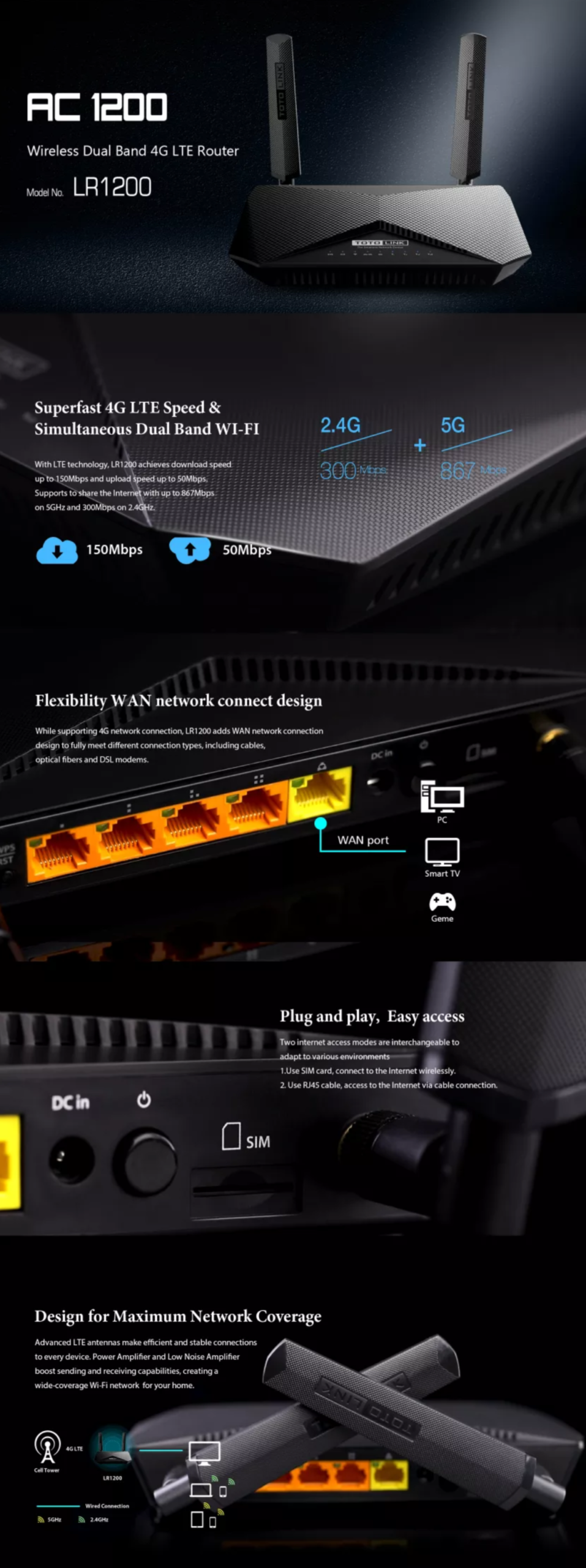 Totolink LR1200 AC1200 Wireless Dual Band 4G LTE Router - Image 4